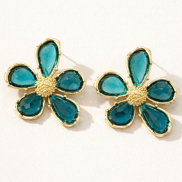 Anthropologie Jewelry - Ocean Blue Petal Crystal Earrings